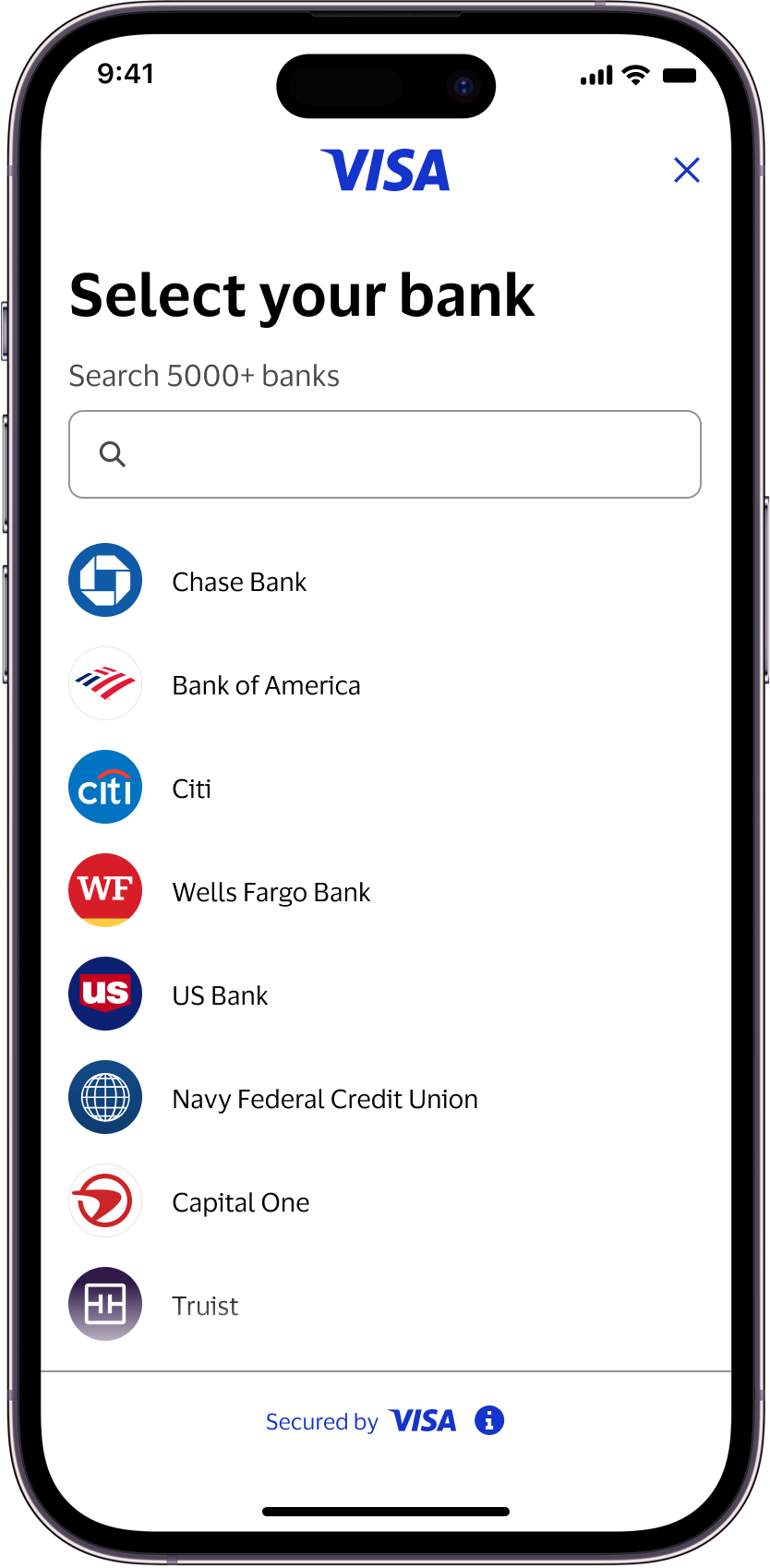 Bank selection screen