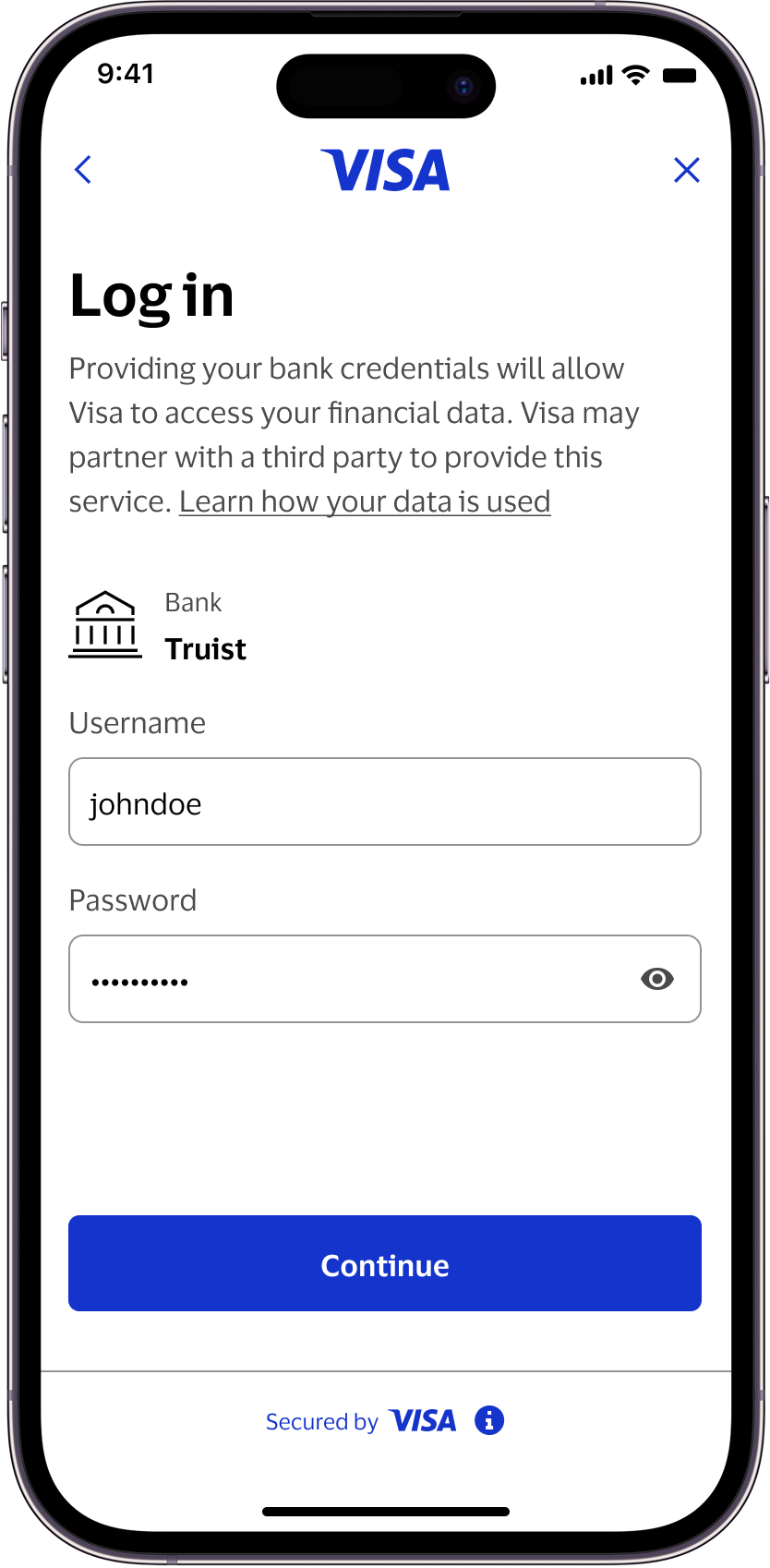 Log in screen
