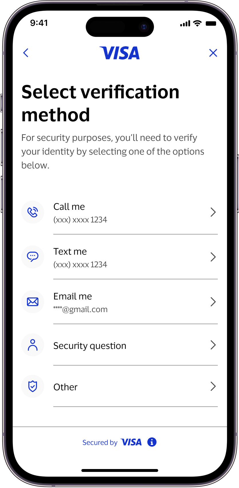 Verification method screen