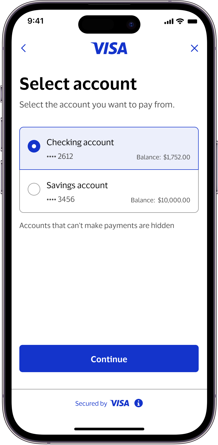 Account selection screen