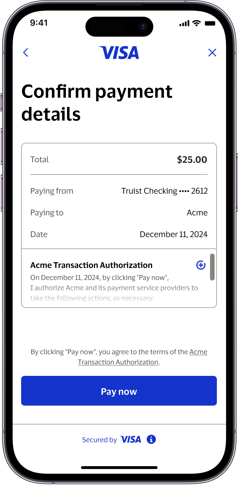 Payment confirmation screen